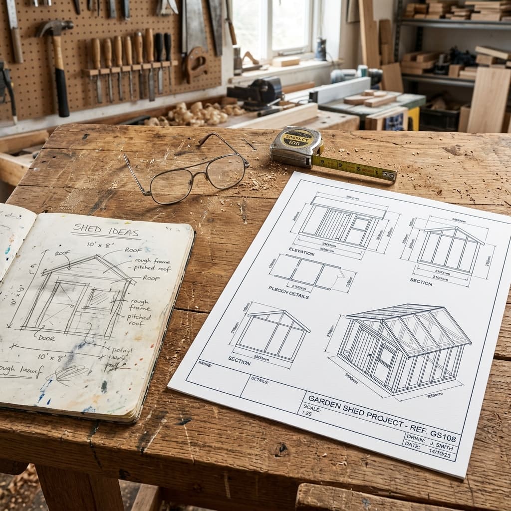 Split comparison of a messy sketch next to a clean professional blueprint